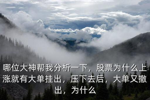 哪位大神幫我分析一下，股票為什么上漲就有大單掛出，壓下去后，大單又撤出，為什么