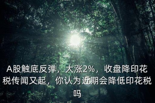 A股觸底反彈，大漲2%，收盤降印花稅傳聞又起，你認為近期會降低印花稅嗎