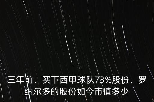 三年前，買下西甲球隊(duì)73%股份，羅納爾多的股份如今市值多少