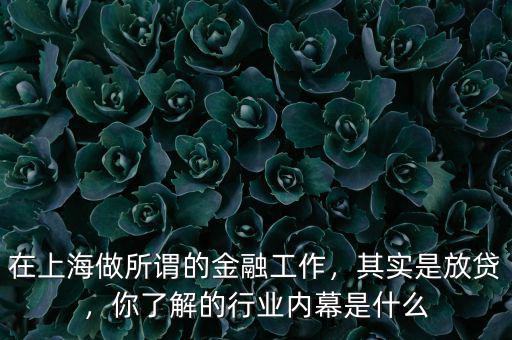 在上海做所謂的金融工作，其實是放貸，你了解的行業(yè)內(nèi)幕是什么