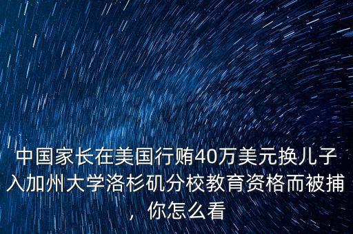 中國家長在美國行賄40萬美元換兒子入加州大學(xué)洛杉磯分校教育資格而被捕，你怎么看