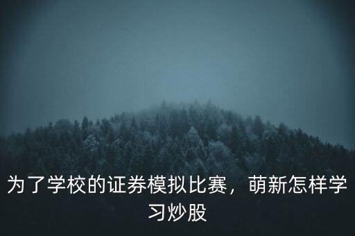 為了學(xué)校的證券模擬比賽，萌新怎樣學(xué)習(xí)炒股