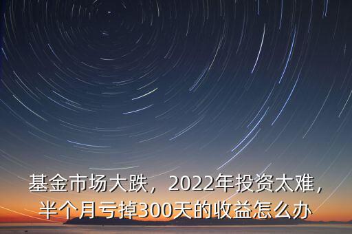 基金市場(chǎng)大跌，2022年投資太難，半個(gè)月虧掉300天的收益怎么辦