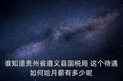 貴州地稅待遇如何，誰知道貴州省遵義縣國稅局 這個待遇如何哈月薪有多少呢