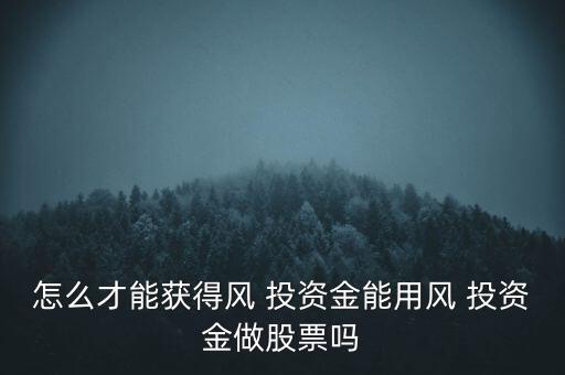 怎么才能獲得風(fēng) 投資金能用風(fēng) 投資金做股票嗎