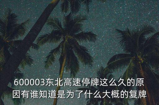 600003東北高速停牌這么久的原因有誰知道是為了什么大概的復牌