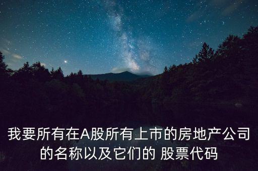 我要所有在A股所有上市的房地產公司的名稱以及它們的 股票代碼