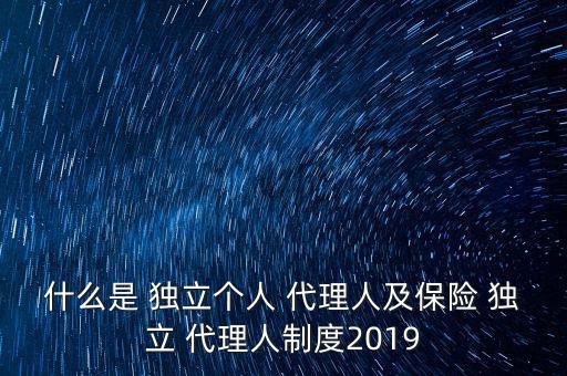 什么是 獨立個人 代理人及保險 獨立 代理人制度2019