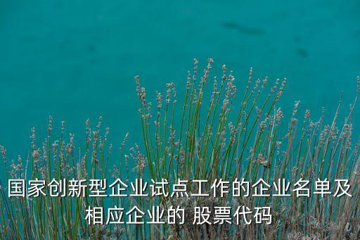 國家創(chuàng)新型企業(yè)試點(diǎn)工作的企業(yè)名單及相應(yīng)企業(yè)的 股票代碼