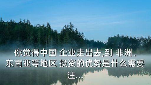 你覺得中國 企業(yè)走出去,到 非洲、東南亞等地區(qū) 投資的優(yōu)勢是什么需要注...