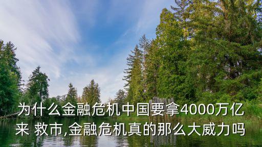 為什么金融危機(jī)中國要拿4000萬億來 救市,金融危機(jī)真的那么大威力嗎