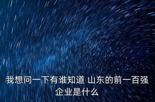 我想問一下有誰知道 山東的前一百強(qiáng)企業(yè)是什么