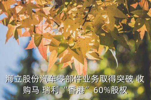 海立股份汽車零部件業(yè)務取得突破 收購馬 瑞利“香港”60%股權(quán)