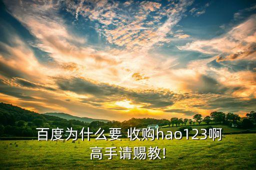  百度為什么要 收購hao123啊高手請賜教!