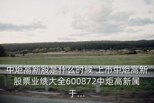 中炬高新股是什么時候 上市中炬高新股票業(yè)績大全600872中炬高新屬于...