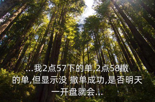 ...我2點(diǎn)57下的單,2點(diǎn)58撤的單,但顯示沒 撤單成功,是否明天一開盤就會(huì)...