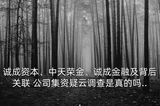 誠成資本、中天榮金、誠成金融及背后關(guān)聯(lián) 公司集資疑云調(diào)查是真的嗎...