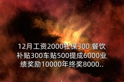 12月工資2000社保300 餐飲補貼300車貼500提成6000業(yè)績獎勵10000年終獎8000...