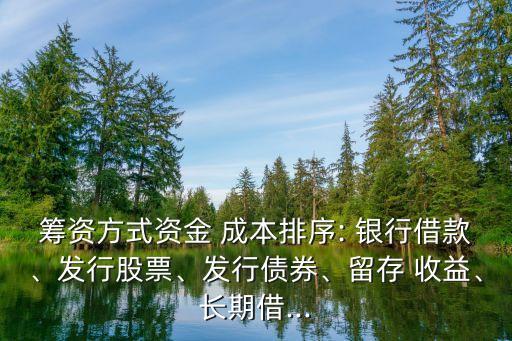 籌資方式資金 成本排序: 銀行借款、發(fā)行股票、發(fā)行債券、留存 收益、長期借...