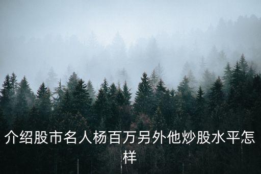 介紹股市名人楊百萬另外他炒股水平怎樣