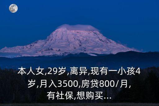 本人女,29歲,離異,現(xiàn)有一小孩4歲,月入3500,房貸800/月,有社保,想購買...