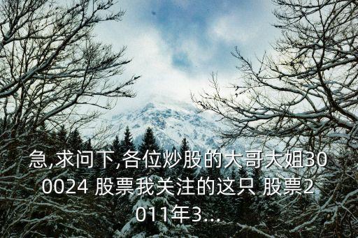 急,求問下,各位炒股的大哥大姐300024 股票我關注的這只 股票2011年3...