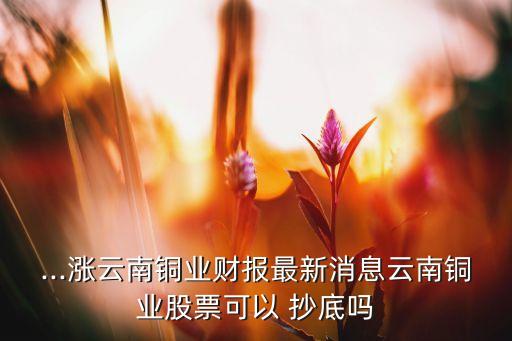 ...漲云南銅業(yè)財(cái)報(bào)最新消息云南銅業(yè)股票可以 抄底嗎