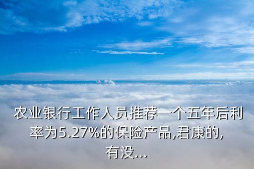  農(nóng)業(yè)銀行工作人員推薦一個五年后利率為5.27%的保險產(chǎn)品,君康的,有沒...