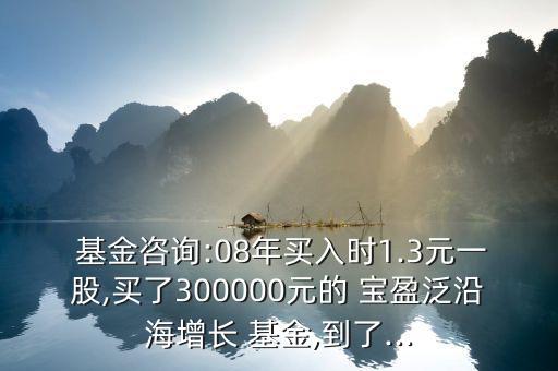  基金咨詢:08年買入時1.3元一股,買了300000元的 寶盈泛沿海增長 基金,到了...