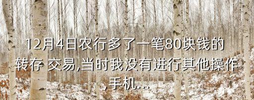 12月4日農(nóng)行多了一筆80塊錢的 轉(zhuǎn)存 交易,當(dāng)時(shí)我沒(méi)有進(jìn)行其他操作,手機(jī)...