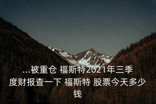 ...被重倉 福斯特2021年三季度財報查一下 福斯特 股票今天多少錢