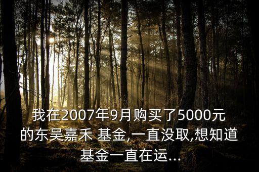 我在2007年9月購買了5000元的東吳嘉禾 基金,一直沒取,想知道 基金一直在運...