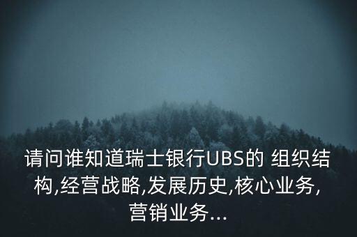 請(qǐng)問(wèn)誰(shuí)知道瑞士銀行UBS的 組織結(jié)構(gòu),經(jīng)營(yíng)戰(zhàn)略,發(fā)展歷史,核心業(yè)務(wù),營(yíng)銷(xiāo)業(yè)務(wù)...