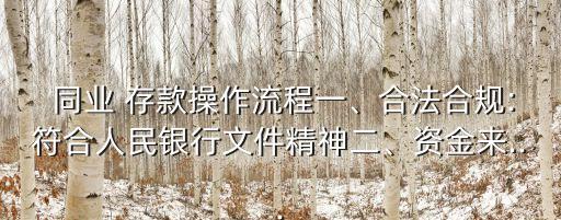  同業(yè) 存款操作流程一、合法合規(guī):符合人民銀行文件精神二、資金來(lái)...