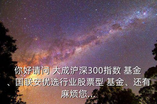 你好請問 大成滬深300指數(shù) 基金、國聯(lián)安優(yōu)選行業(yè)股票型 基金、還有麻煩您...