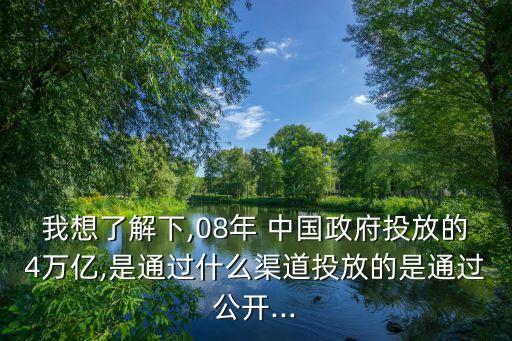 我想了解下,08年 中國(guó)政府投放的4萬(wàn)億,是通過(guò)什么渠道投放的是通過(guò)公開(kāi)...