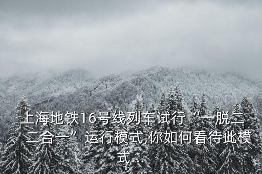  上海地鐵16號線列車試行“一脫二、二合一”運行模式,你如何看待此模式...