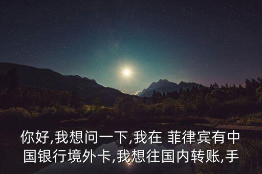 你好,我想問(wèn)一下,我在 菲律賓有中國(guó)銀行境外卡,我想往國(guó)內(nèi)轉(zhuǎn)賬,手