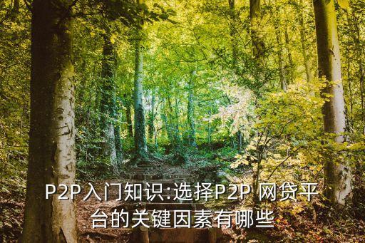 P2P入門知識:選擇P2P 網(wǎng)貸平臺的關鍵因素有哪些