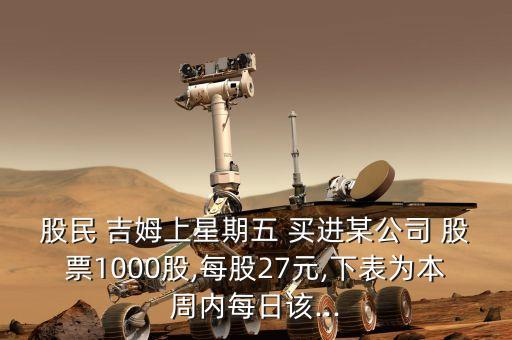 股民 吉姆上星期五 買進(jìn)某公司 股票1000股,每股27元,下表為本周內(nèi)每日該...