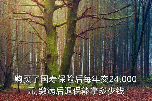 購(gòu)買了國(guó)壽保險(xiǎn)后每年交24,000元,繳滿后退保能拿多少錢